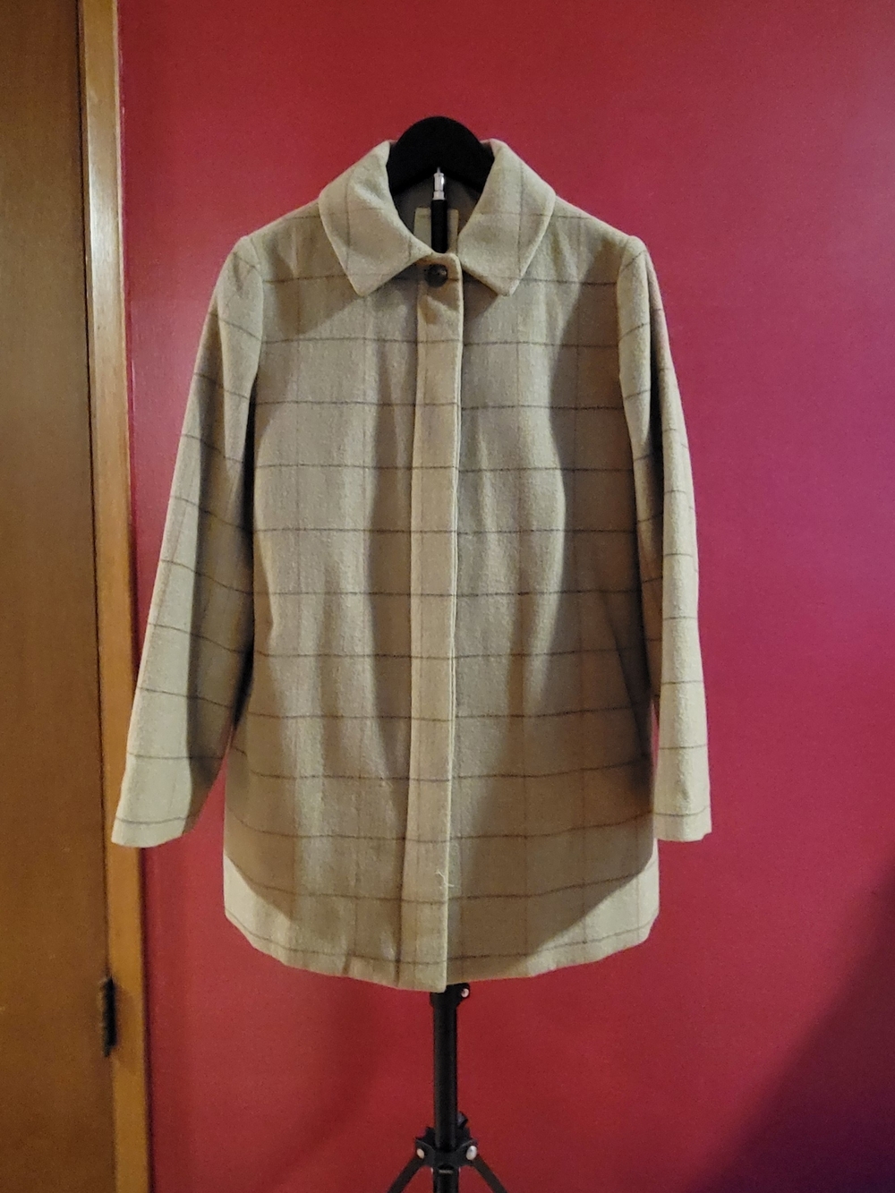 ab.f.z(S. Korean Brend)Classic Women's Tan Windowpane Wool-Blend Coat